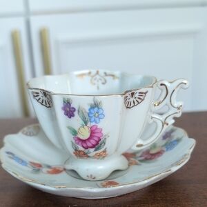 Vintage Trimont Japan Floral Gold-Trim Porcelain Demitasse Teacup & Saucer